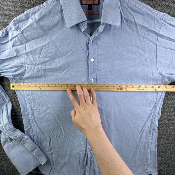 Thomas Pink Long Sleeve Button Up Shirt Men Cotton Blue Check 18 Slim Fit Woven - Picture 4 of 13